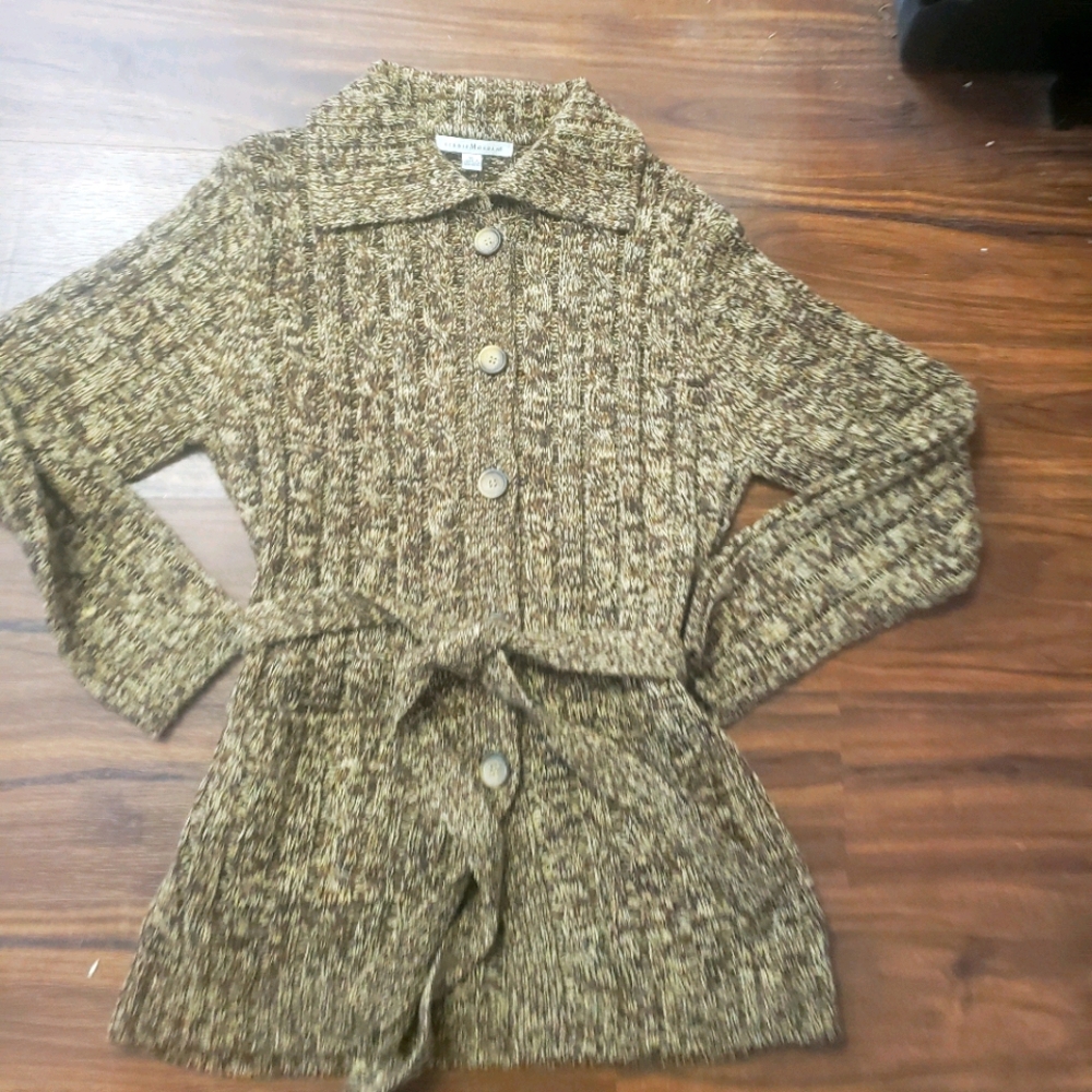 Debbie Morgan belted cardigan sweater brown